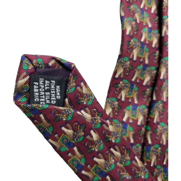J.G. Hook Silk Hand Finished Ceremonial Indian Elephants Novelty Print Tie - Picture 2 of 4